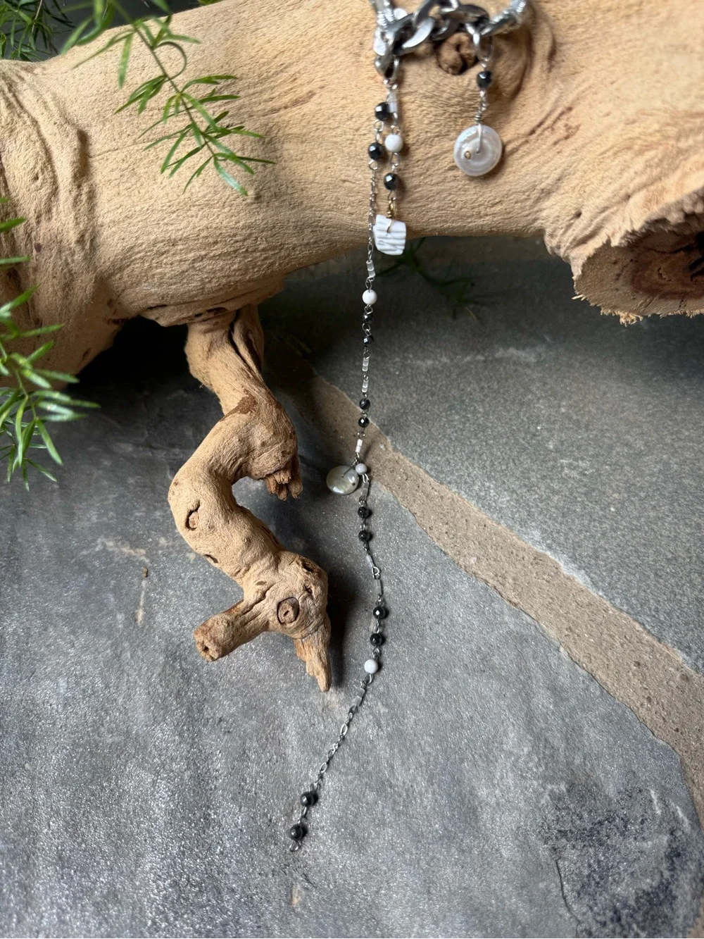 New🌟Free People-Silver and Black Beaded Dangle Hair Tie